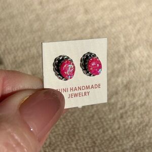 Zuni Handmade 925 Sterling Pink Opal Earrings